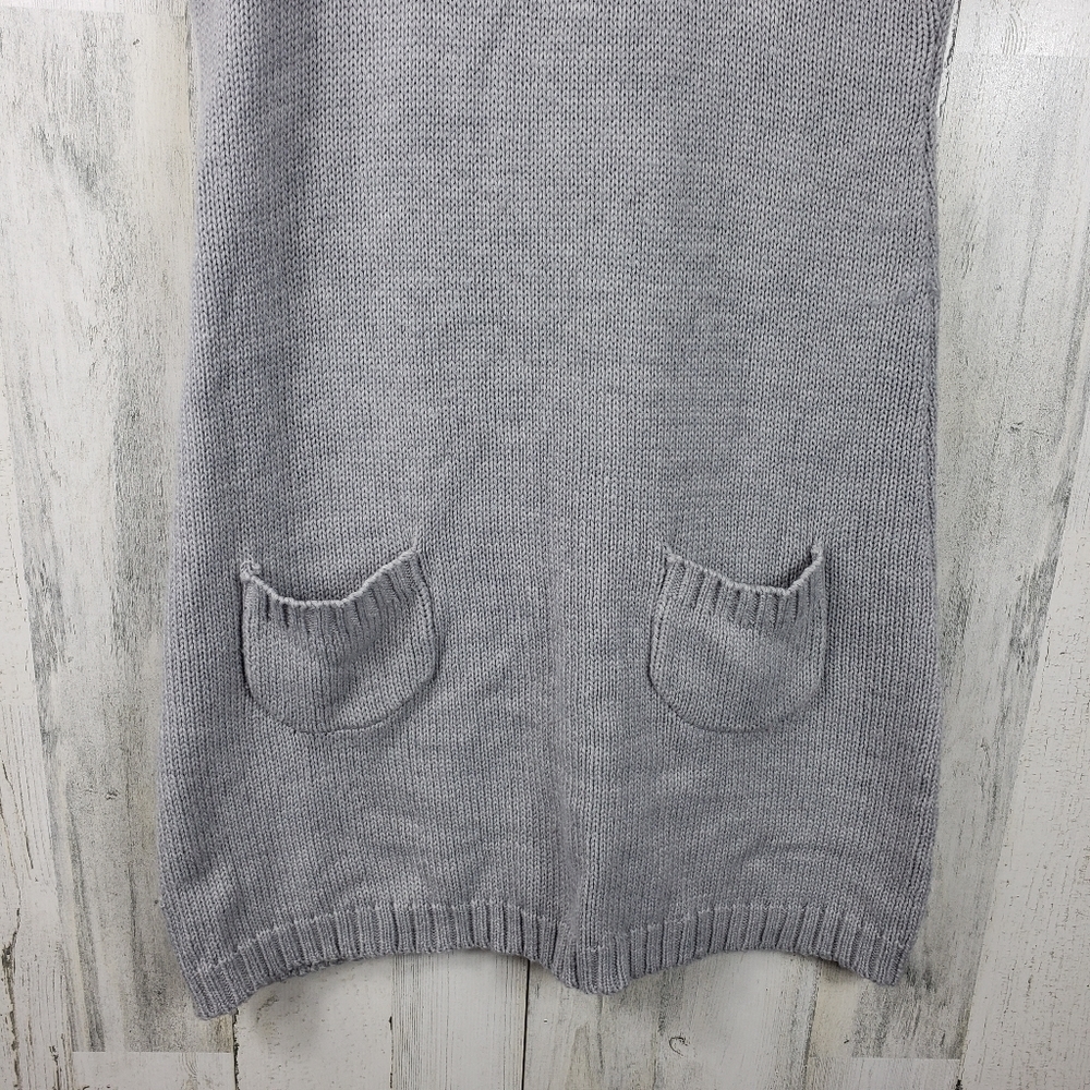955 vintage gray short sleeve cowl neck sweater dress pockets women's L - Picture 3 of 8